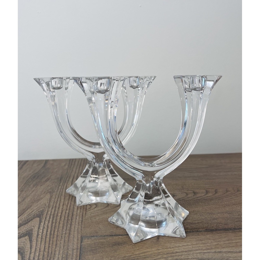 Vintage Villeroy & Boch Glass Dbl. Candle Holder candelabra Candle Holder Set 2